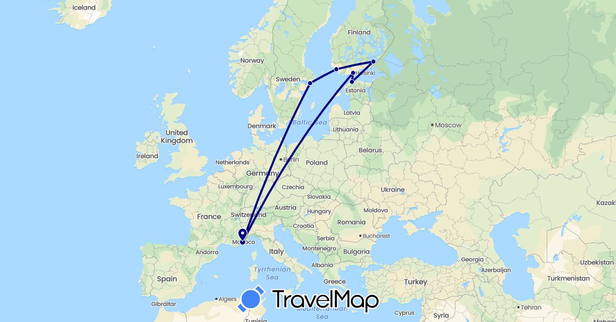 TravelMap itinerary: driving in Estonia, Finland, France, Sweden (Europe)